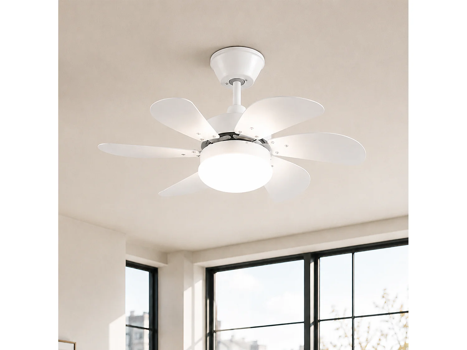 Ventilatore da soffitto NETTLIFE bianco con luce, telecomando, funzionamento silenzioso, timer, 6 pale, per camera da letto
