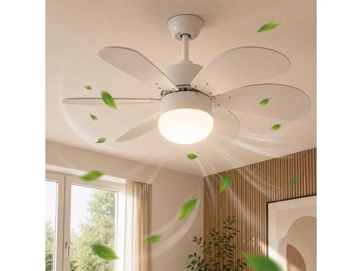 NETTLIFE Ventilateur de plafond blanc avec éclairage, télécommande, silencieux, avec minuterie, 6 pales, pour chambre à coucher