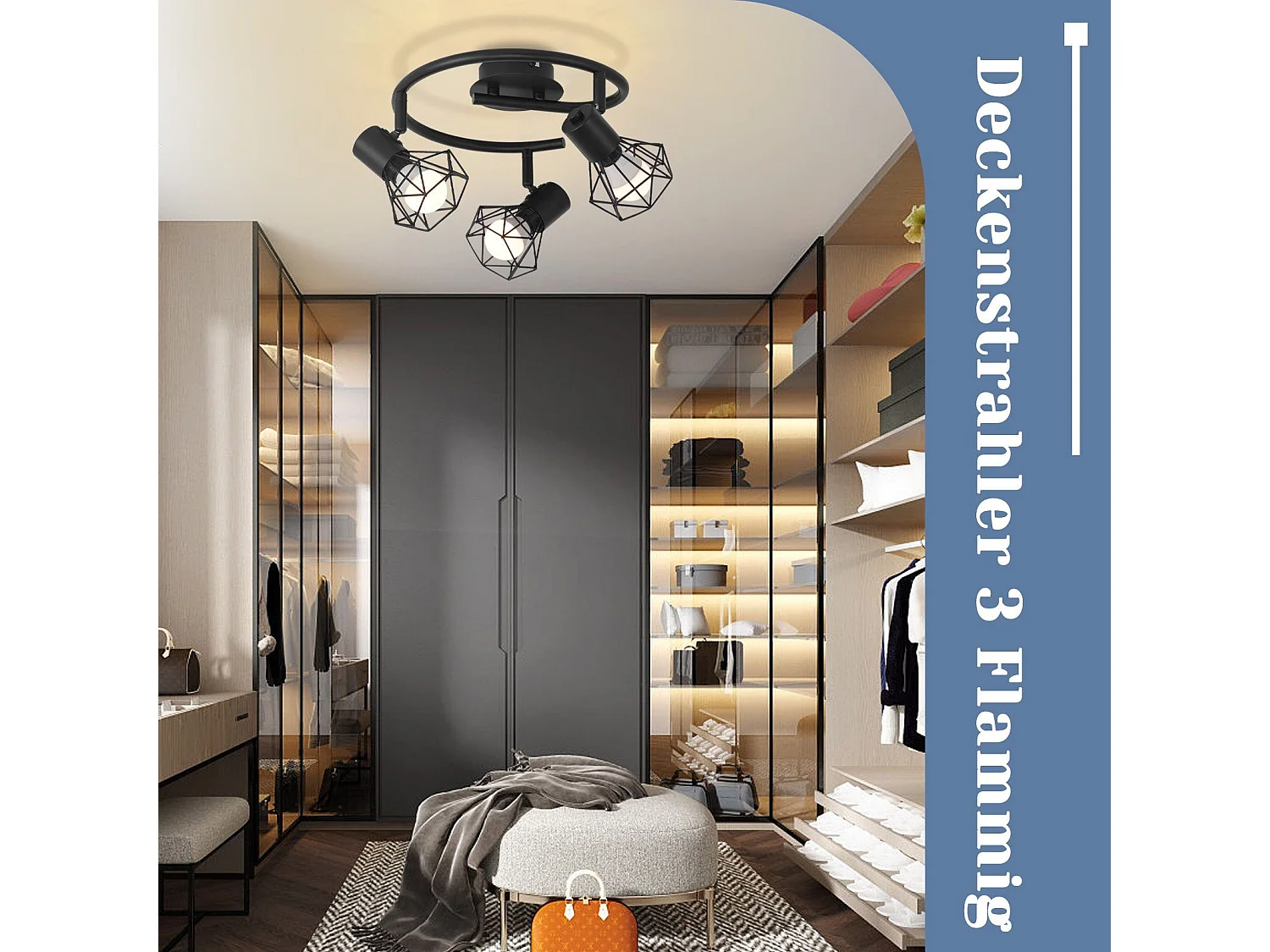 NETTLIFE 3 Spots de Plafond Rond E14 Noir Rétro Pivotants en Métal pour Chambre Salon Étude Couloir, Max. 25W (Ampoules Non Incluses)