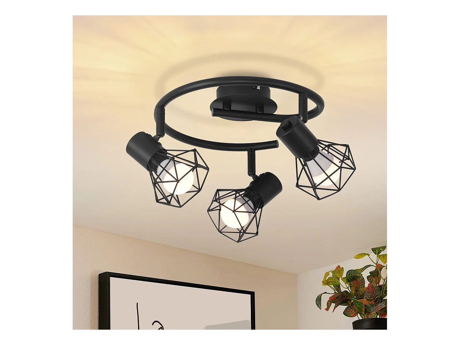 NETTLIFE 3 Spots de Plafond Rond E14 Noir Rétro Pivotants en Métal pour Chambre Salon Étude Couloir, Max. 25W (Ampoules Non Incluses)