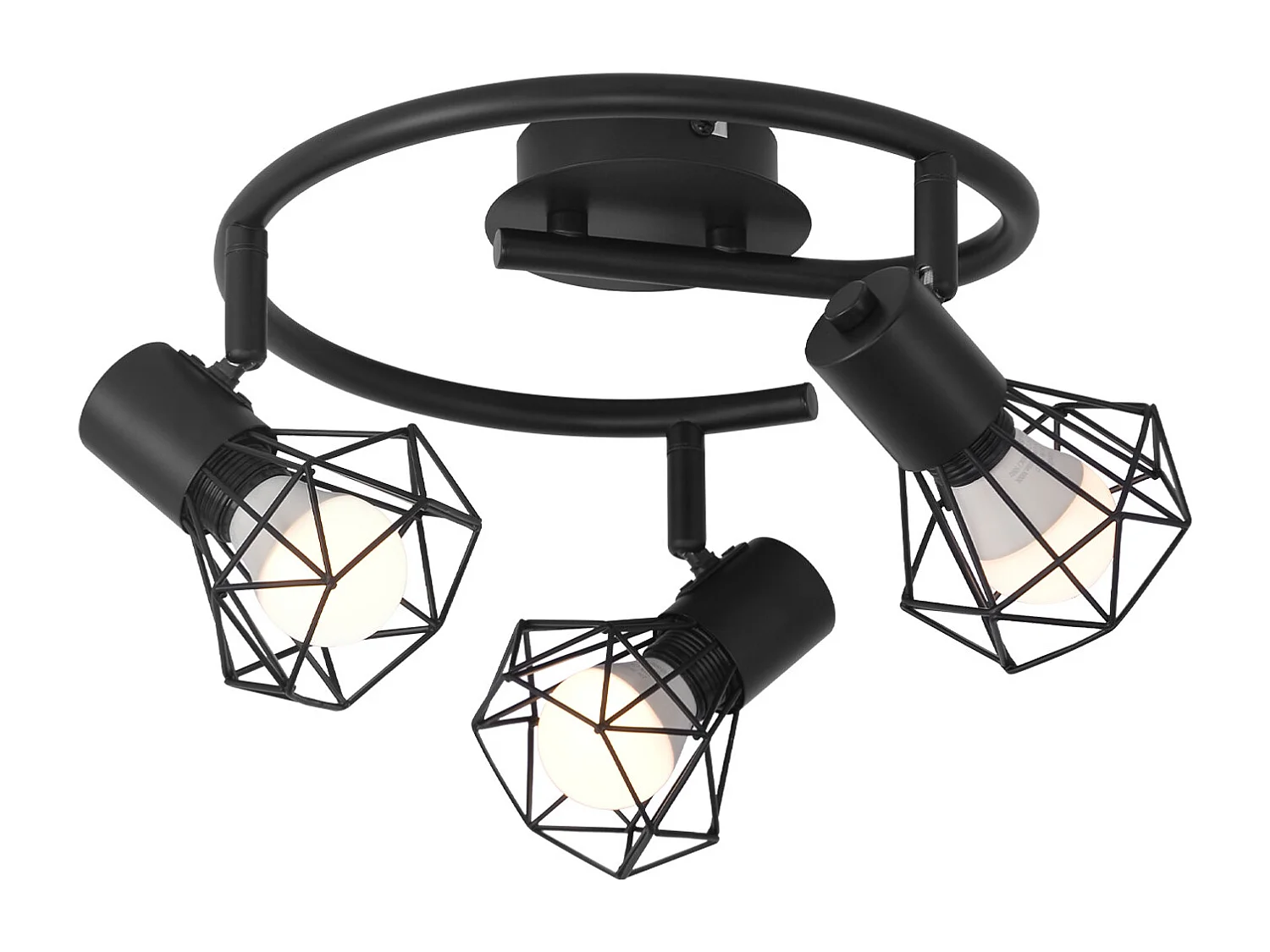 NETTLIFE 3 Spots de Plafond Rond E14 Noir Rétro Pivotants en Métal pour Chambre Salon Étude Couloir, Max. 25W (Ampoules Non Incluses)