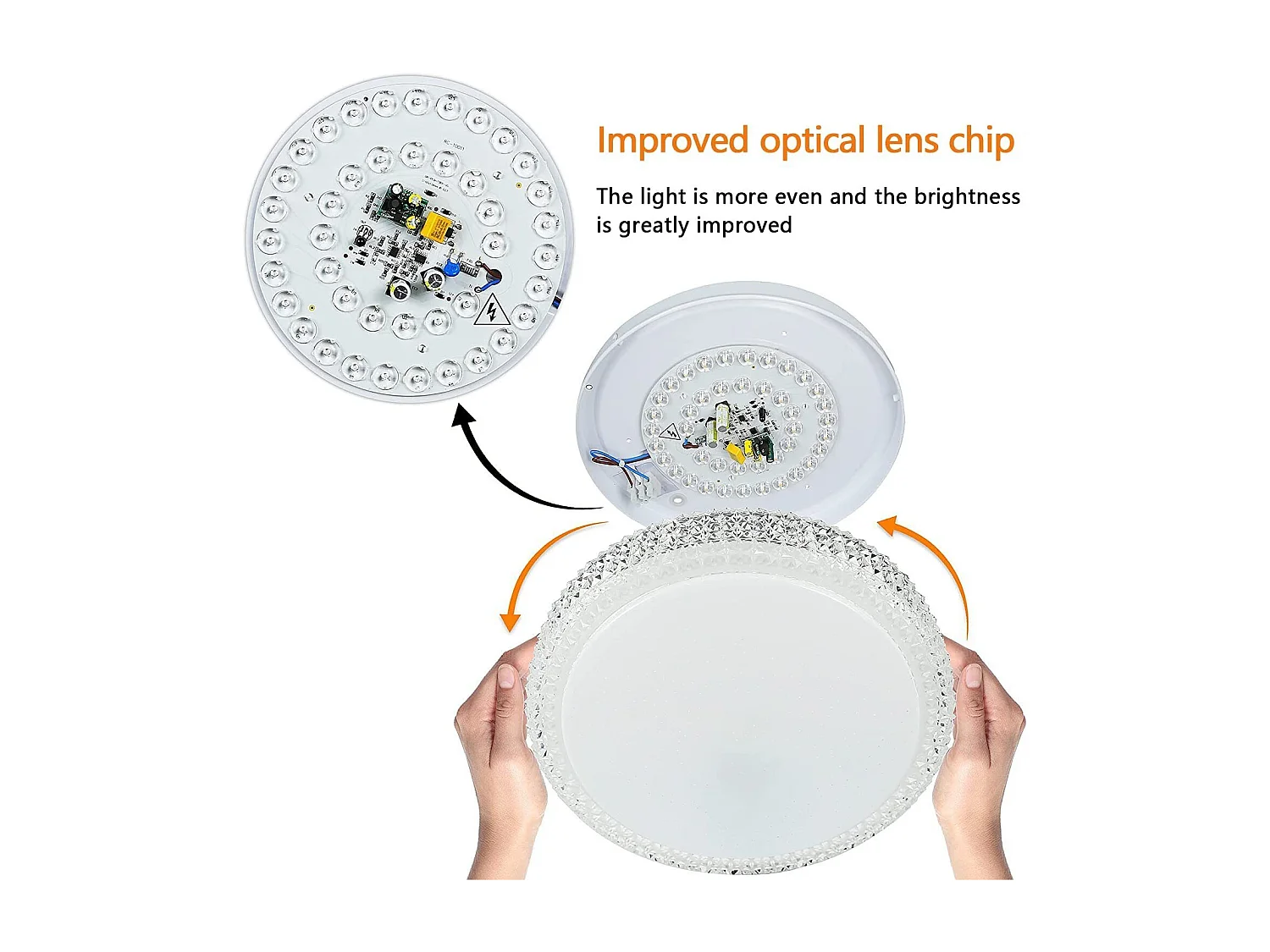 NETTLIFE Plafonnier LEDavec télécommande à intensité variable 18W, diamètre 30cm, ciel étoilé en cristal moderne, adapté pour chambre à coucher, salon