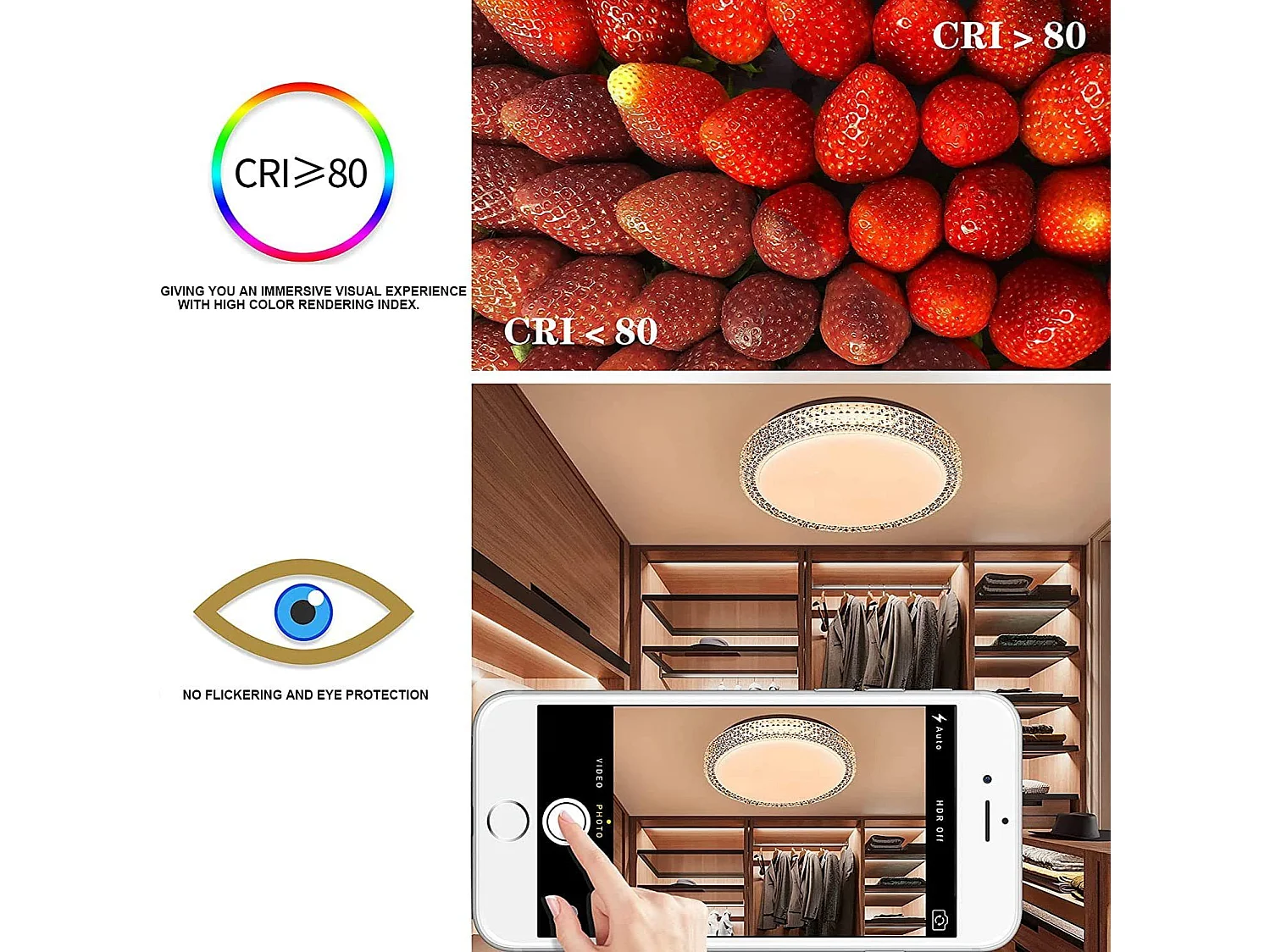 NETTLIFE Plafonnier LEDavec télécommande à intensité variable 18W, diamètre 30cm, ciel étoilé en cristal moderne, adapté pour chambre à coucher, salon