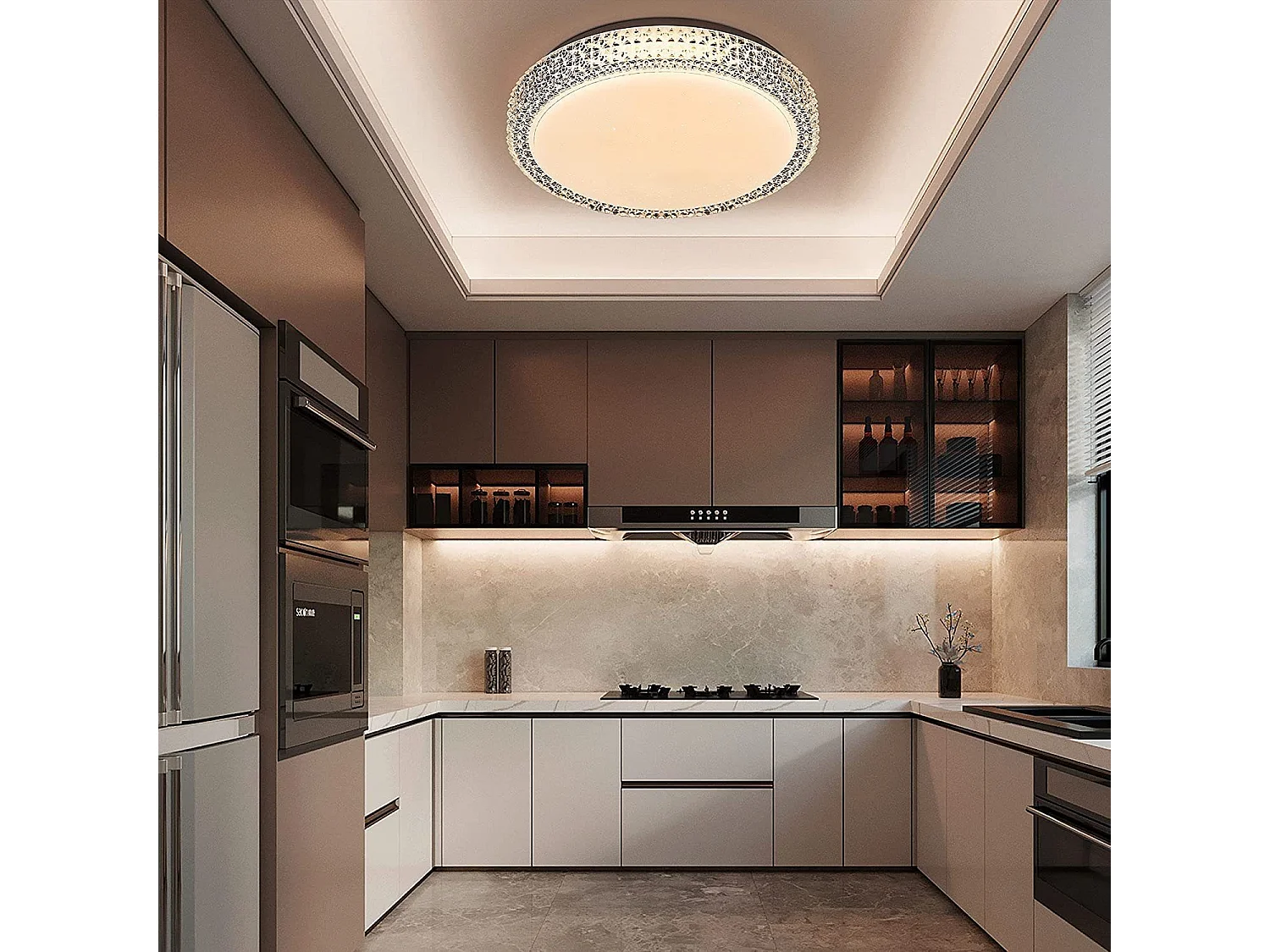 NETTLIFE Plafonnier LEDavec télécommande à intensité variable 18W, diamètre 30cm, ciel étoilé en cristal moderne, adapté pour chambre à coucher, salon