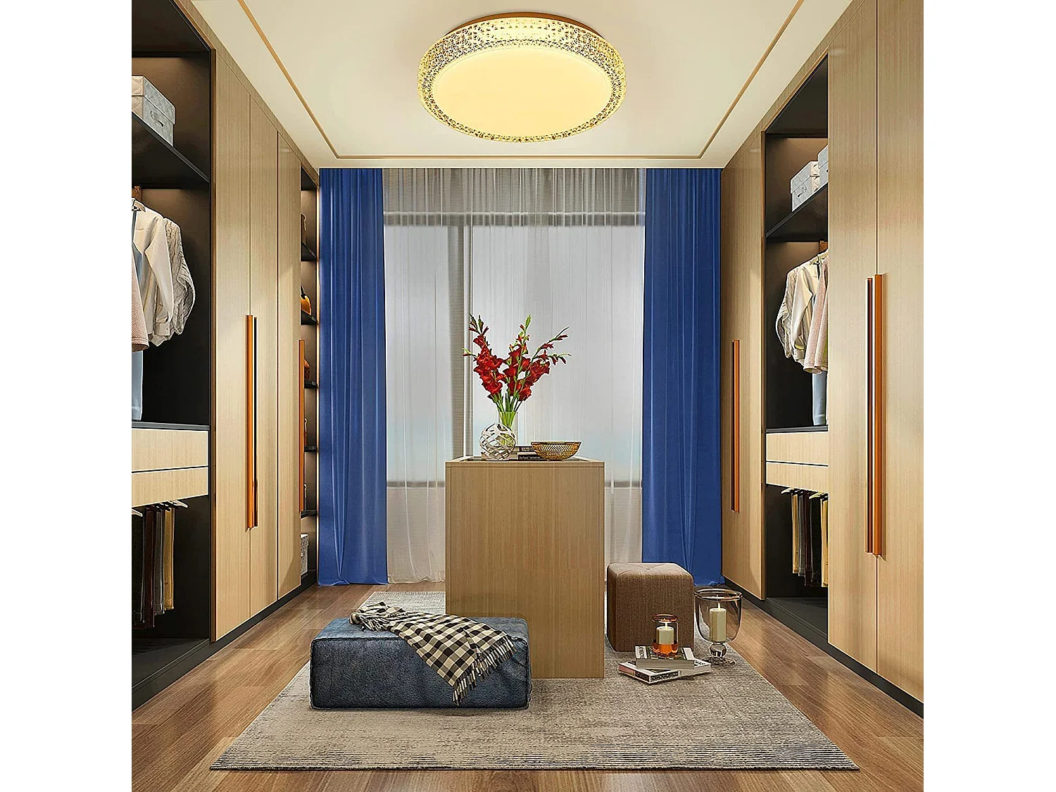 NETTLIFE Plafonnier LEDavec télécommande à intensité variable 18W, diamètre 30cm, ciel étoilé en cristal moderne, adapté pour chambre à coucher, salon