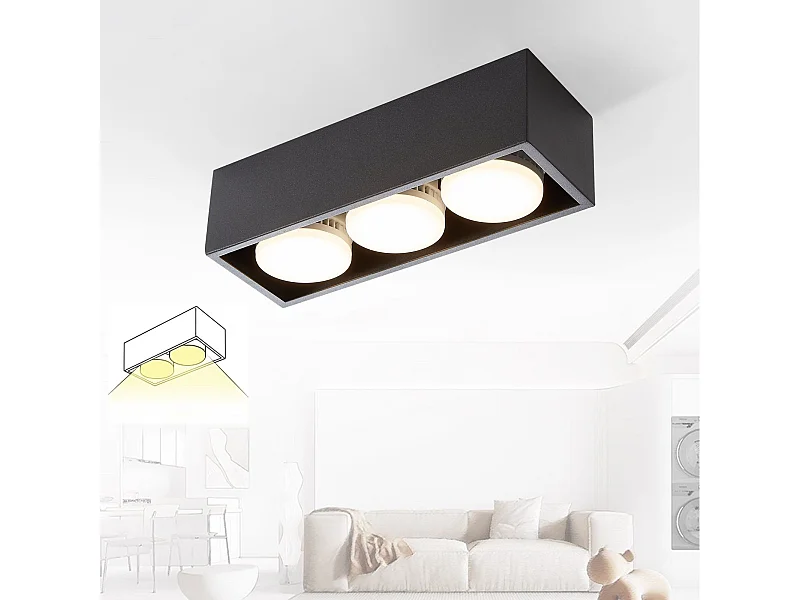 NETTLIFE 3 Spots de plafond en saillie LED carré noir orientables blanc chaud 3x5W GX53 pour cuisine salon salle à manger chambre couloir