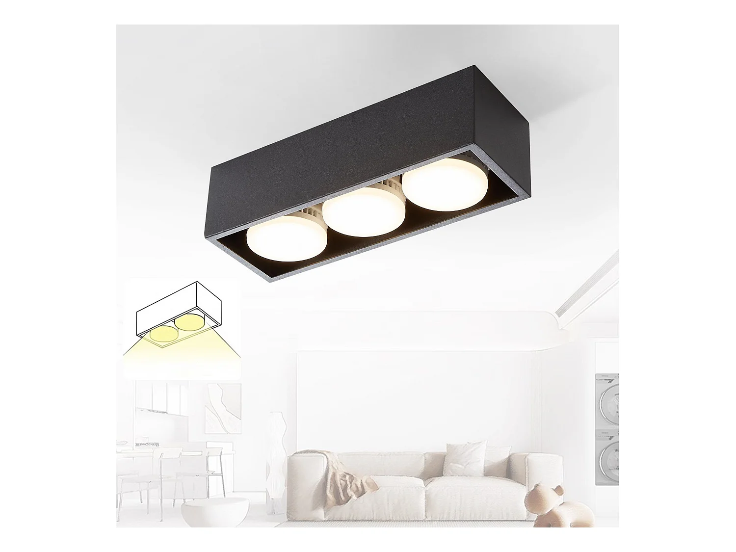 NETTLIFE 3 Focos LED de Superficie cuadrados negros regulables blanco cálido 3x5W GX53 para cocina salón  dormitorio pasillo