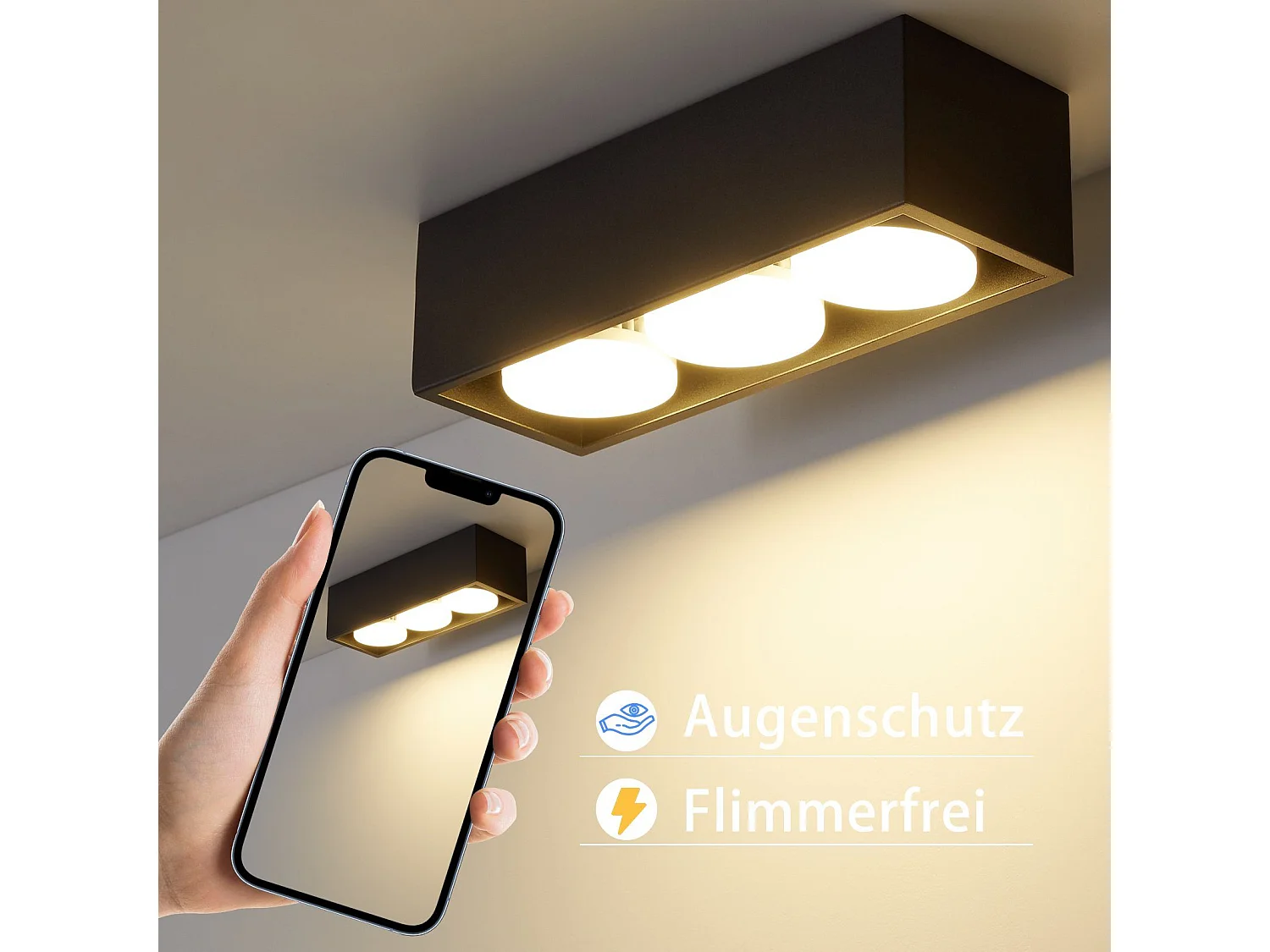 NETTLIFE 3 Spots de plafond en saillie LED carré noir orientables blanc chaud 3x5W GX53 pour cuisine salon salle à manger chambre couloir