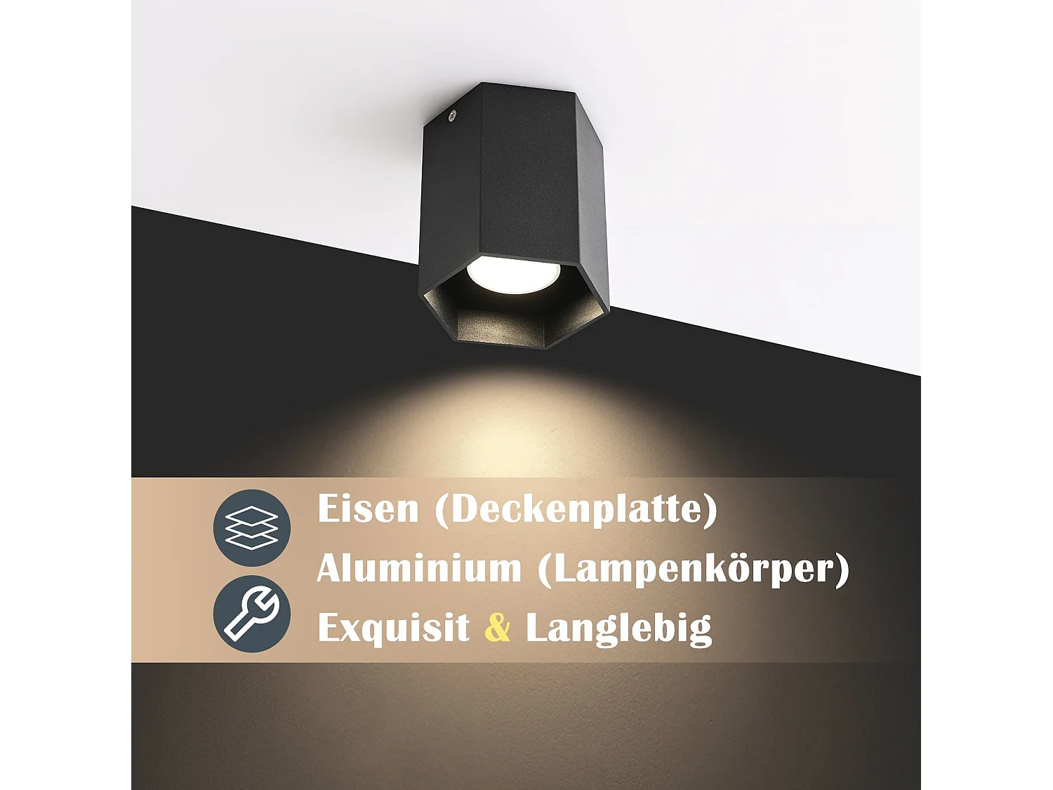 NETTLIFE Opbouwspot 1-Lichts Zwart zeshoekig GU10 Fitting Plafondspot Metaal Moderne Plafondlamp voor Woonkamer | Slaafkamer | Gang Zonder Lichtborn