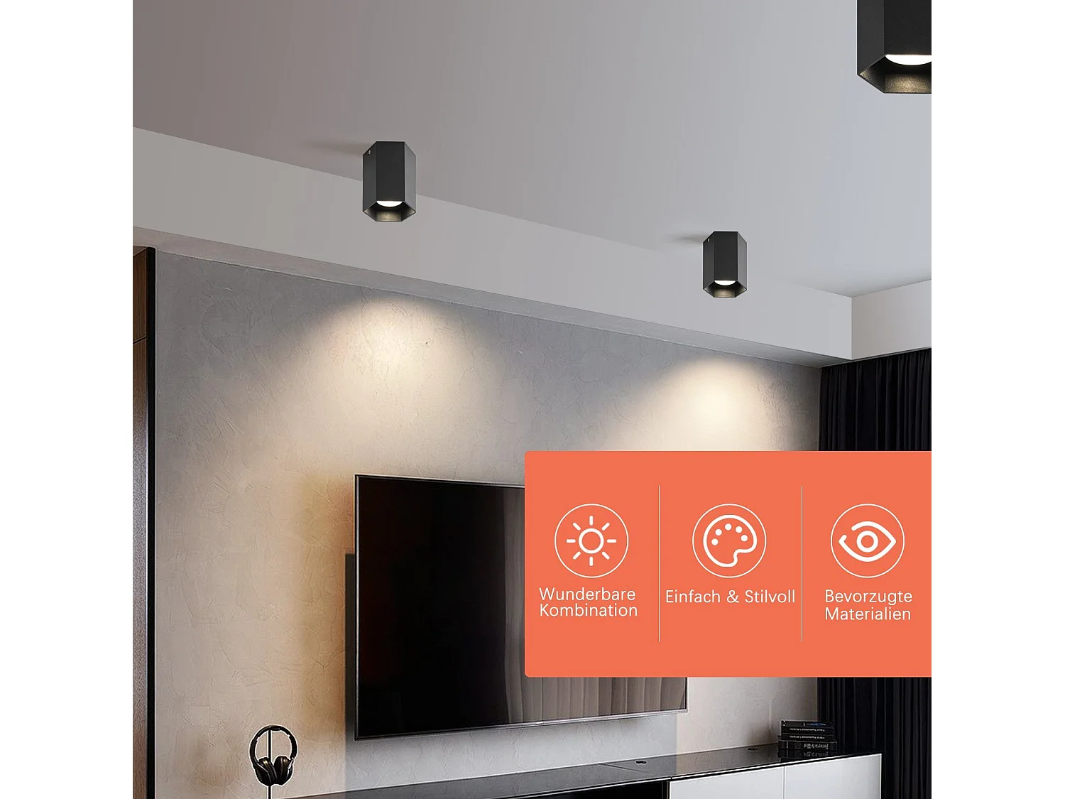 NETTLIFE Spots GU10 Plafonnier noir Spots design hexagonal Max.40W pour salon couloir - sans ampoule