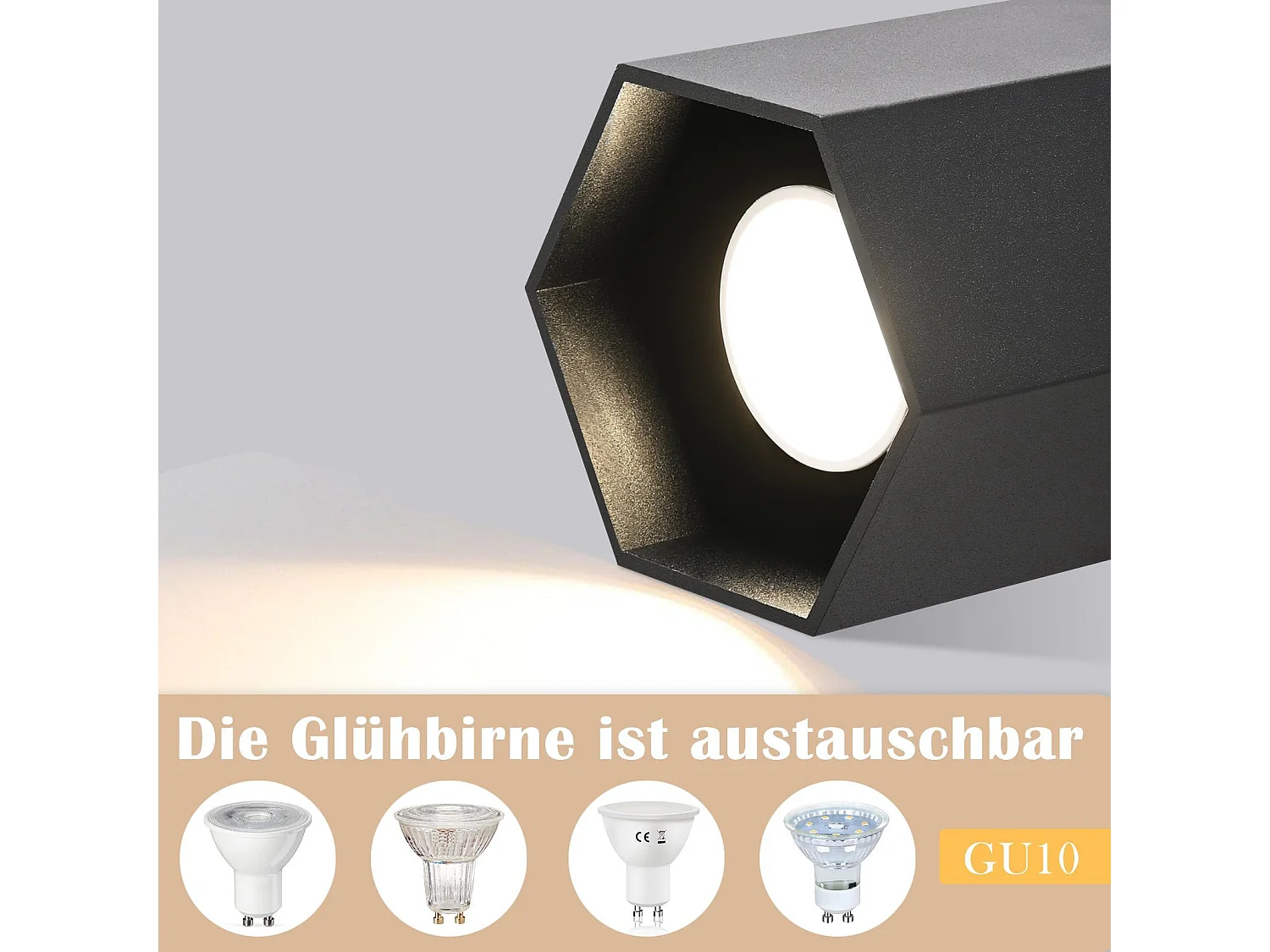 NETTLIFE Spots GU10 Plafonnier noir Spots design hexagonal Max.40W pour salon couloir - sans ampoule