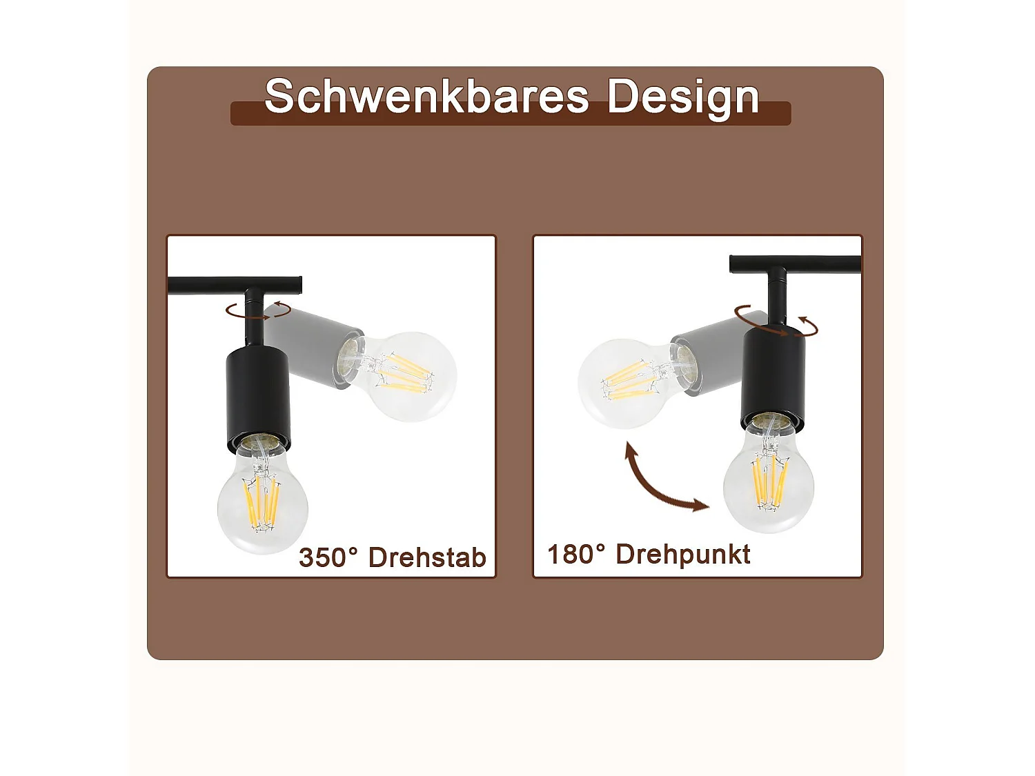 NETTLIFE 3 spots de plafond  noir - lampe industrielle E27 vintage pivotante à 350° pour cuisine salon chambre sans ampoule