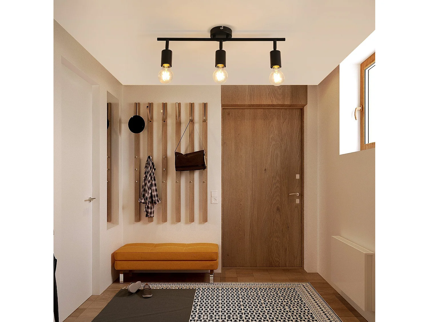 NETTLIFE 3 spots de plafond  noir - lampe industrielle E27 vintage pivotante à 350° pour cuisine salon chambre sans ampoule