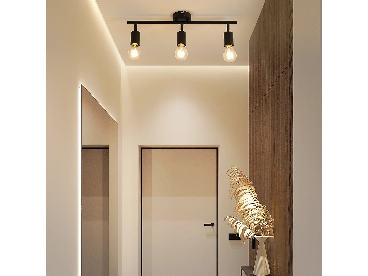 NETTLIFE 3 spots de plafond  noir - lampe industrielle E27 vintage pivotante à 350° pour cuisine salon chambre sans ampoule