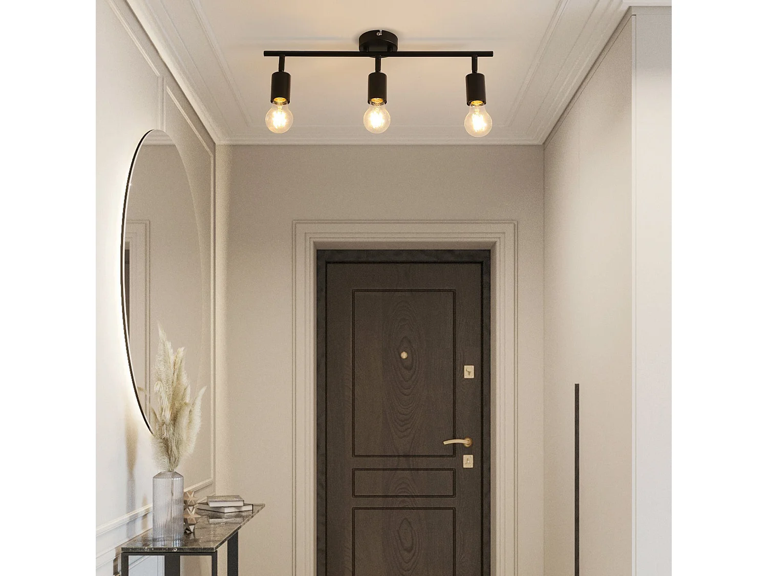 NETTLIFE 3 spots de plafond  noir - lampe industrielle E27 vintage pivotante à 350° pour cuisine salon chambre sans ampoule