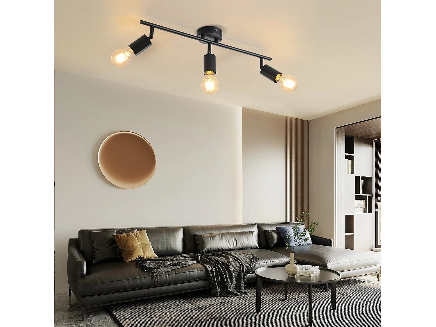 NETTLIFE 3 spots de plafond  noir - lampe industrielle E27 vintage pivotante à 350° pour cuisine salon chambre sans ampoule