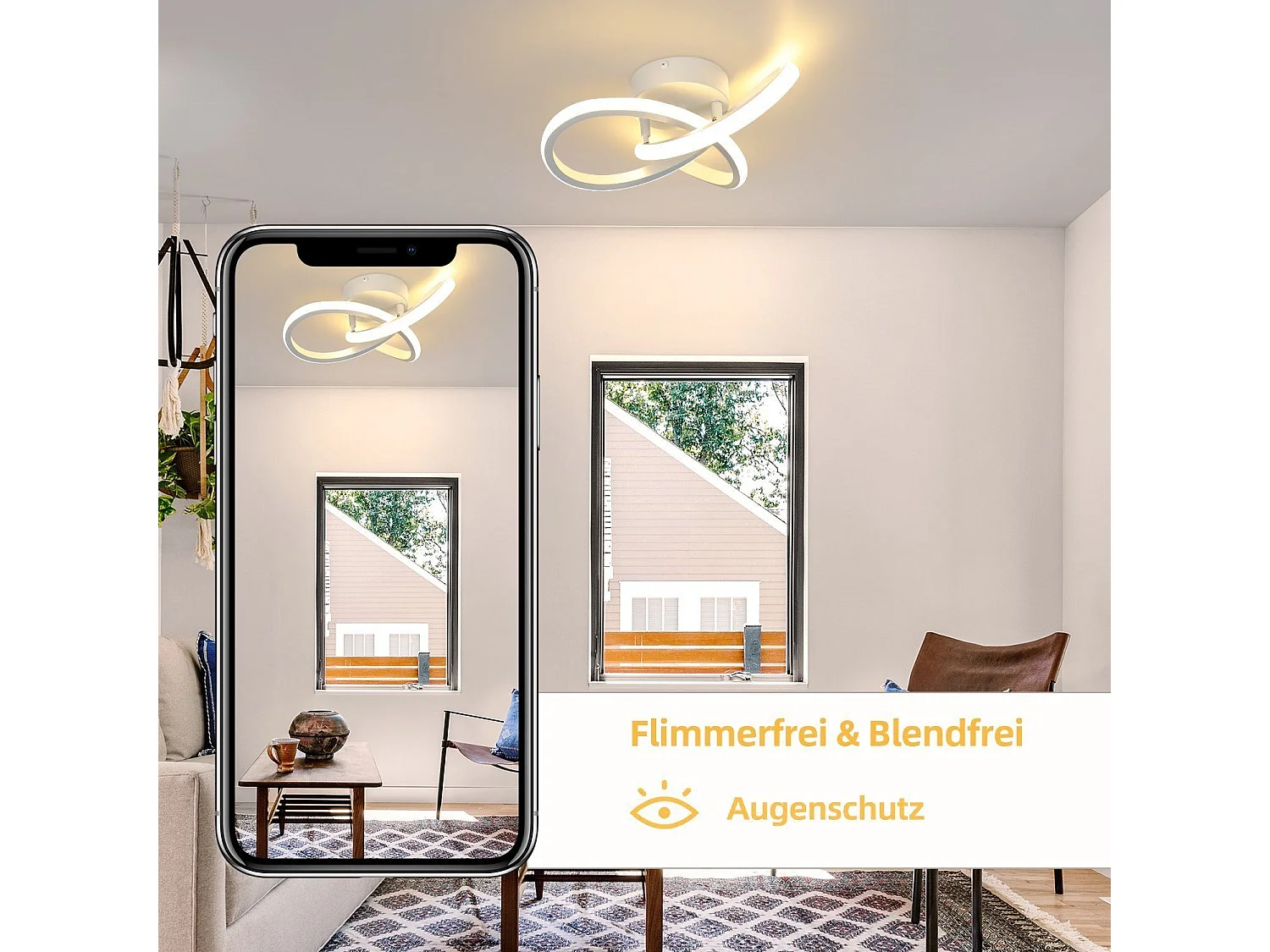 NETTLIFE Plafonnier LED Blanche Moderne 3000K Blanc Chaud Couloir 17W Petite Lampe de Chambre Design Géométrie pour Salon Cuisine