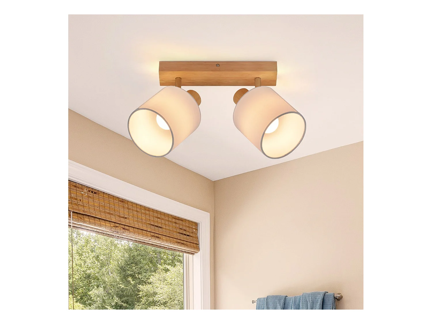 NETTLIFE 2 Spots de plafond plafonnier couloir mural en bois vintage orientable à 350°E14 MAX.25W lampe pour salon chambre cuisine (sans ampoule)