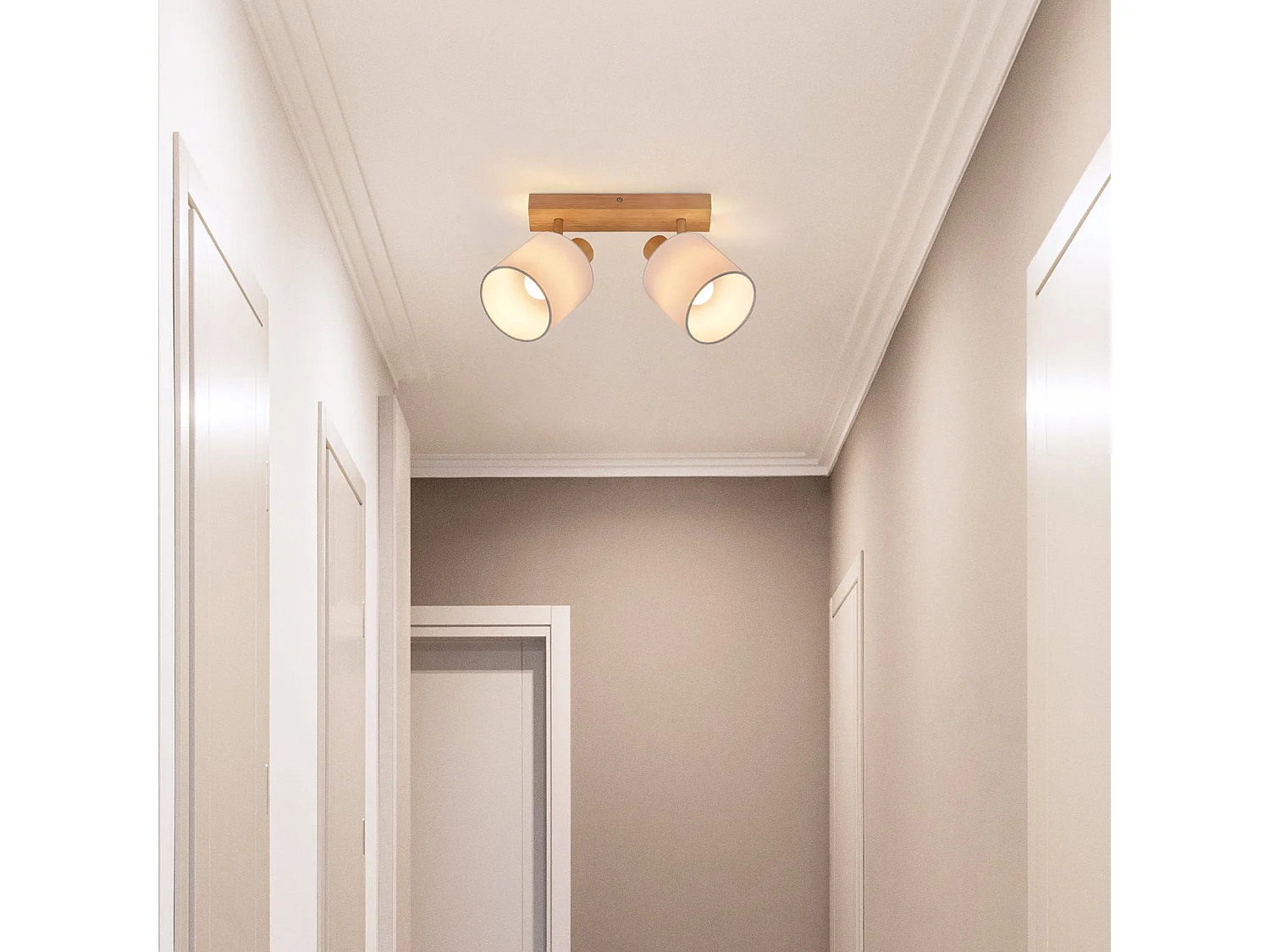 NETTLIFE 2 Spots de plafond plafonnier couloir mural en bois vintage orientable à 350°E14 MAX.25W lampe pour salon chambre cuisine (sans ampoule)