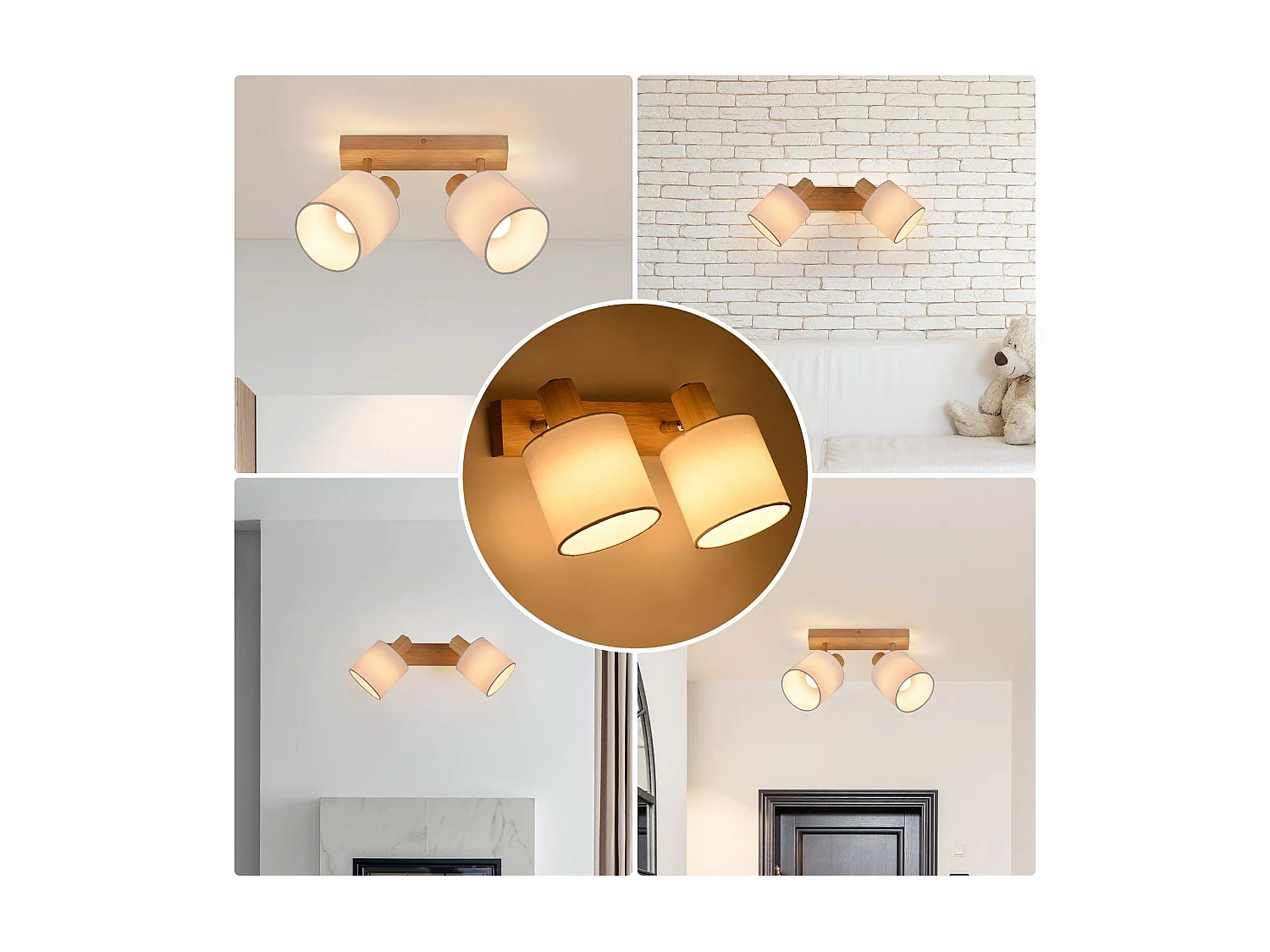 NETTLIFE 2 Spots de plafond plafonnier couloir mural en bois vintage orientable à 350°E14 MAX.25W lampe pour salon chambre cuisine (sans ampoule)