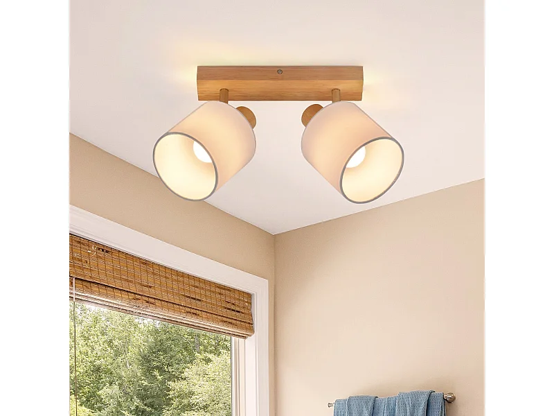 NETTLIFE 2 Spots de plafond plafonnier couloir mural en bois vintage orientable à 350°E14 MAX.25W lampe pour salon chambre cuisine (sans ampoule)