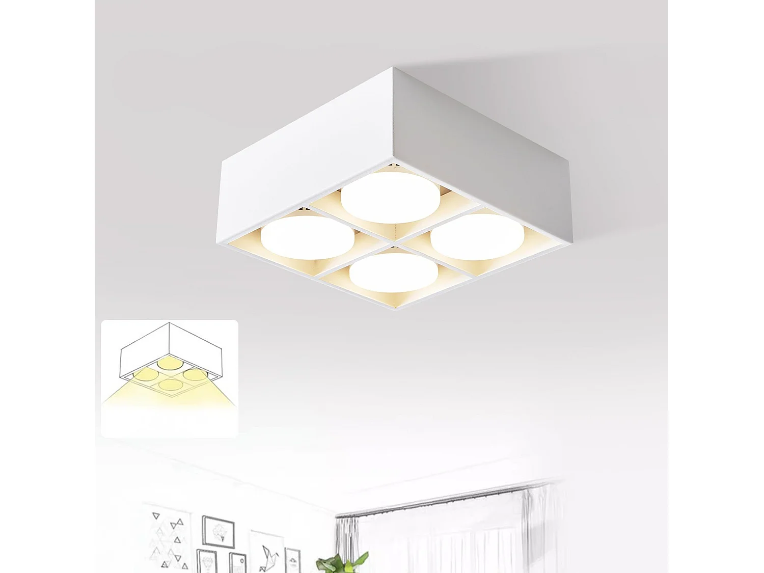NETTLIFE 4 Spots de plafond LED en saillie orientables blanc chaud GX53 4x5W carrés modernes pour salon salle à manger bureau cuisine couloir