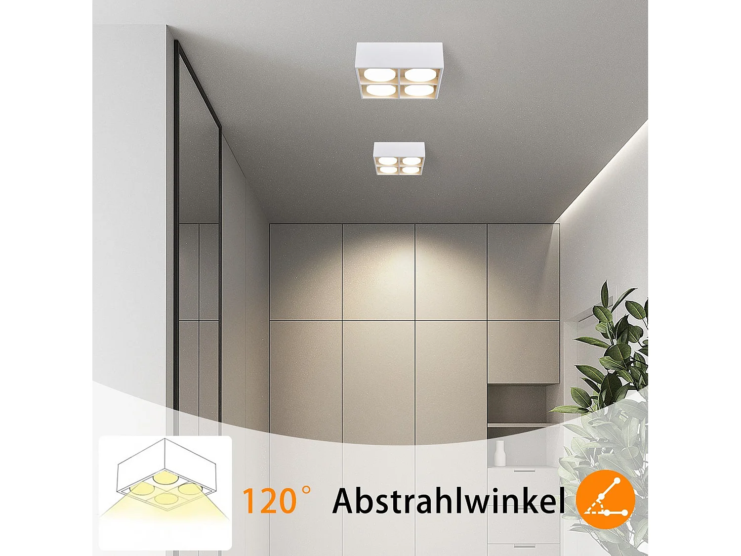 NETTLIFE 4 Spots de plafond LED en saillie orientables blanc chaud GX53 4x5W carrés modernes pour salon salle à manger bureau cuisine couloir