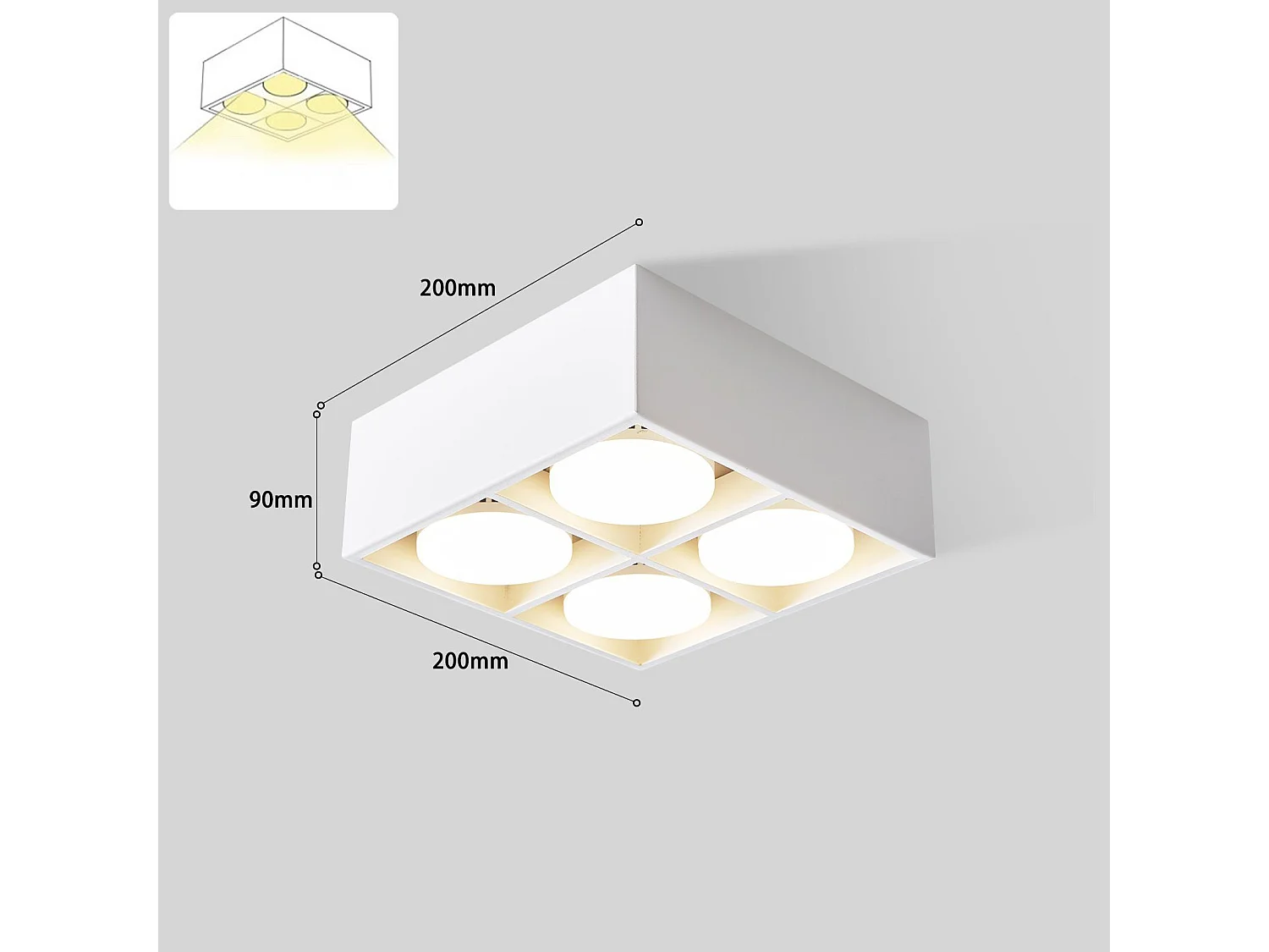 NETTLIFE 4 Spots de plafond LED en saillie orientables blanc chaud GX53 4x5W carrés modernes pour salon salle à manger bureau cuisine couloir