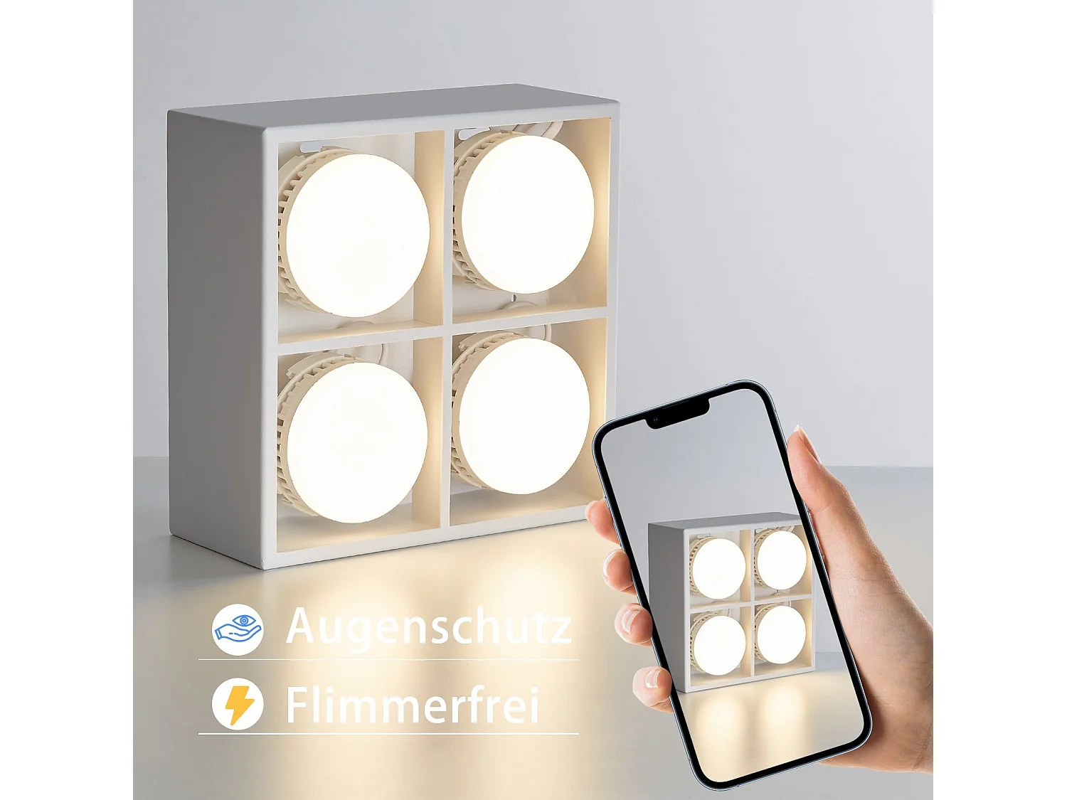 NETTLIFE 4 Spots de plafond LED en saillie orientables blanc chaud GX53 4x5W carrés modernes pour salon salle à manger bureau cuisine couloir