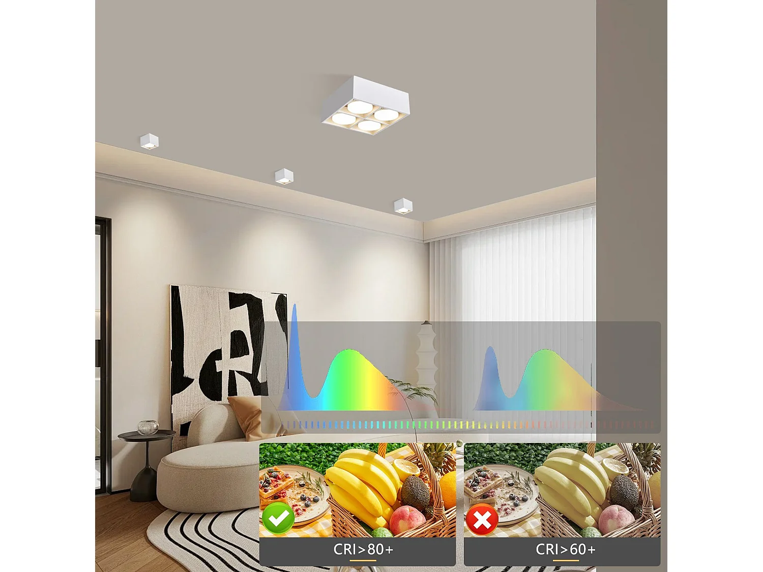 NETTLIFE 4 Spots de plafond LED en saillie orientables blanc chaud GX53 4x5W carrés modernes pour salon salle à manger bureau cuisine couloir