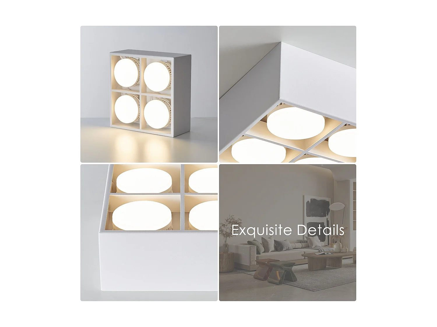 NETTLIFE 4 Spots de plafond LED en saillie orientables blanc chaud GX53 4x5W carrés modernes pour salon salle à manger bureau cuisine couloir