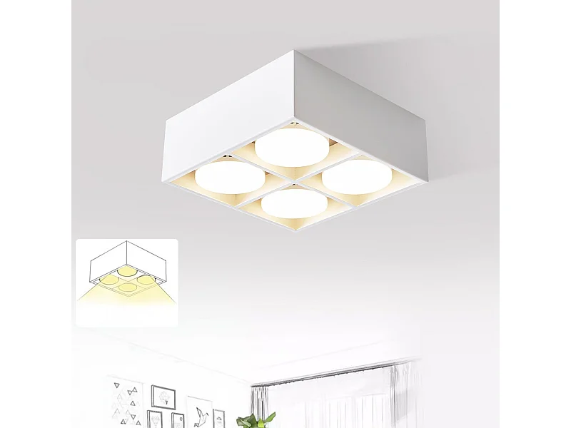 NETTLIFE 4 Spots de plafond LED en saillie orientables blanc chaud GX53 4x5W carrés modernes pour salon salle à manger bureau cuisine couloir