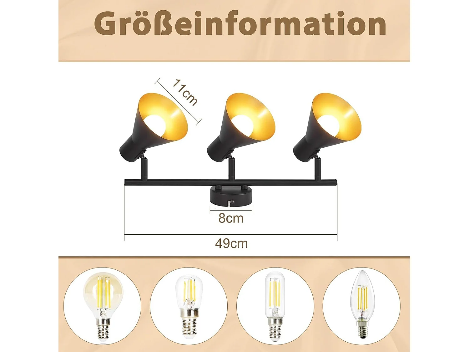 NETTLIFE Opbouwspot 3-lichts E14 Fitting zwart goud met creatief ontwerp 330° draaibar Plafondspot Vintage Keukenlamp