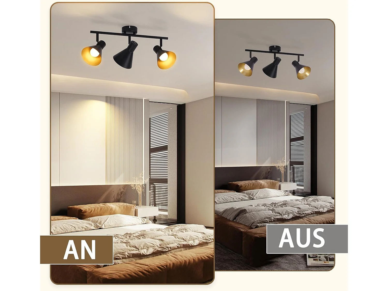 NETTLIFE Opbouwspot 3-lichts E14 Fitting zwart goud met creatief ontwerp 330° draaibar Plafondspot Vintage Keukenlamp