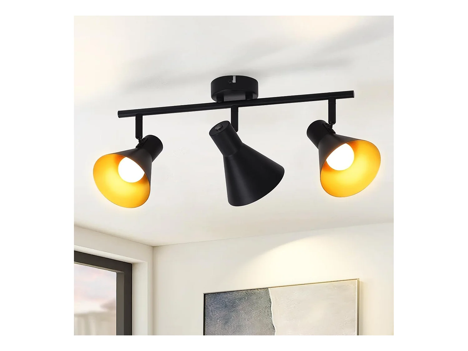 NETTLIFE 3 Focos de Techo de Cocina Negros Vintage E14 Giratorio 330° Foco de Metal Industrial para salón Dormitorio Oficina Pasillo