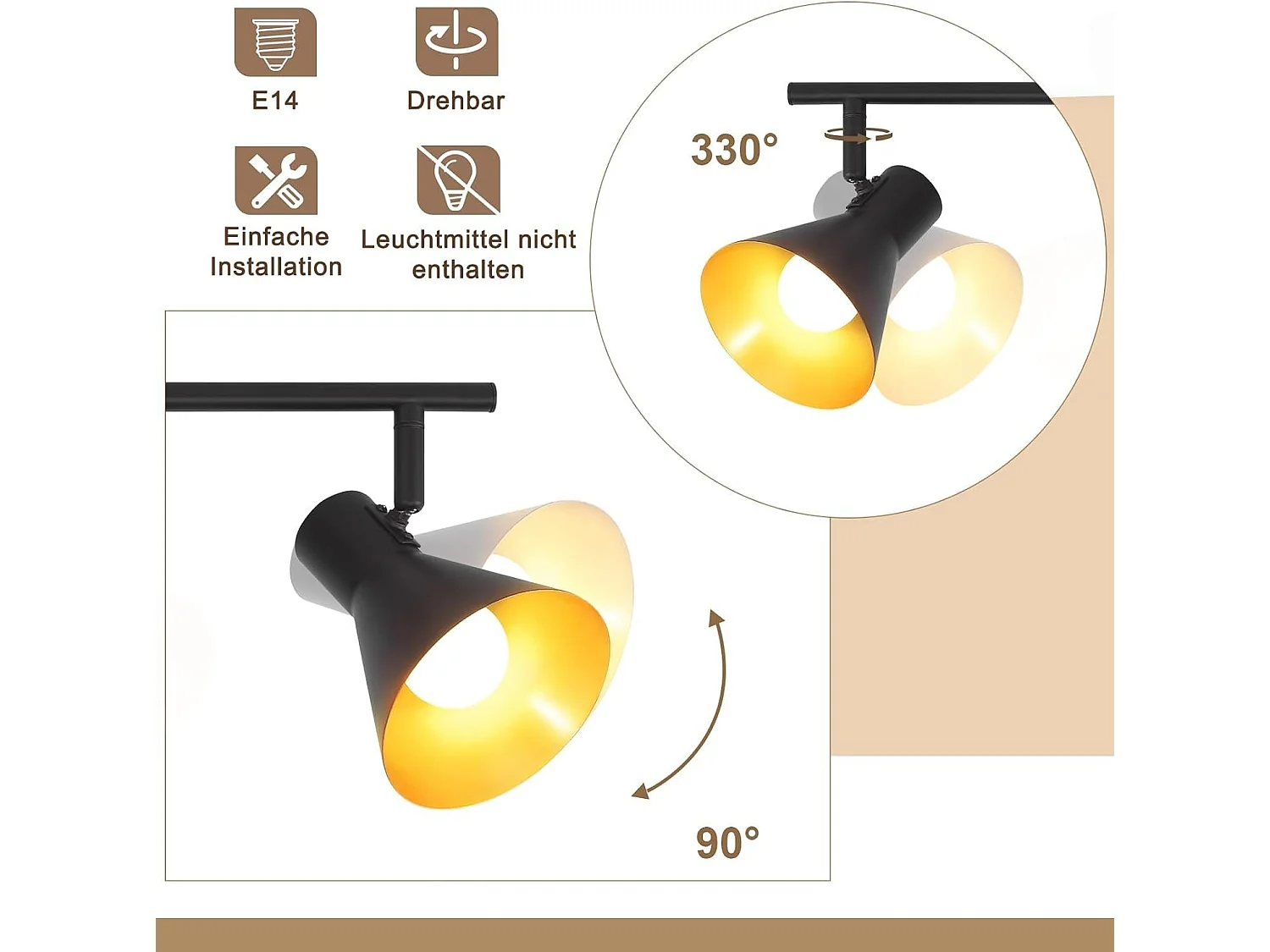 NETTLIFE 3 Spots de plafond cuisine noir vintage E14 pivotant à 350°spot industriel en métal pour salon chambre bureau couloir