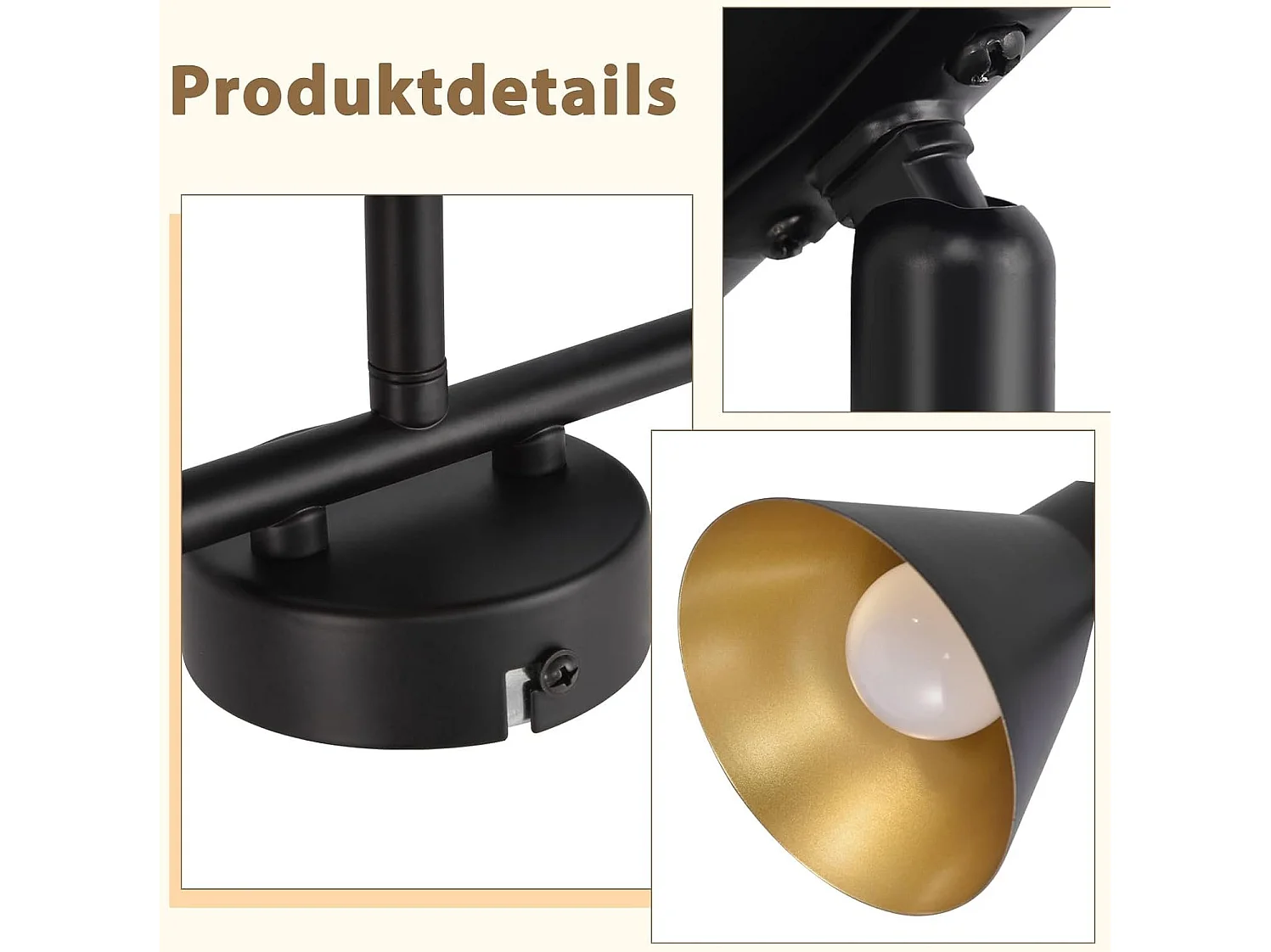 NETTLIFE 3 Spots de plafond cuisine noir vintage E14 pivotant à 350°spot industriel en métal pour salon chambre bureau couloir