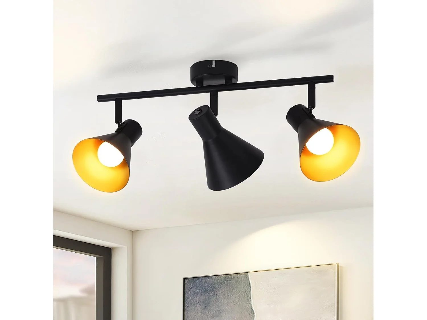 NETTLIFE 3 Spots de plafond cuisine noir vintage E14 pivotant à 350°spot industriel en métal pour salon chambre bureau couloir