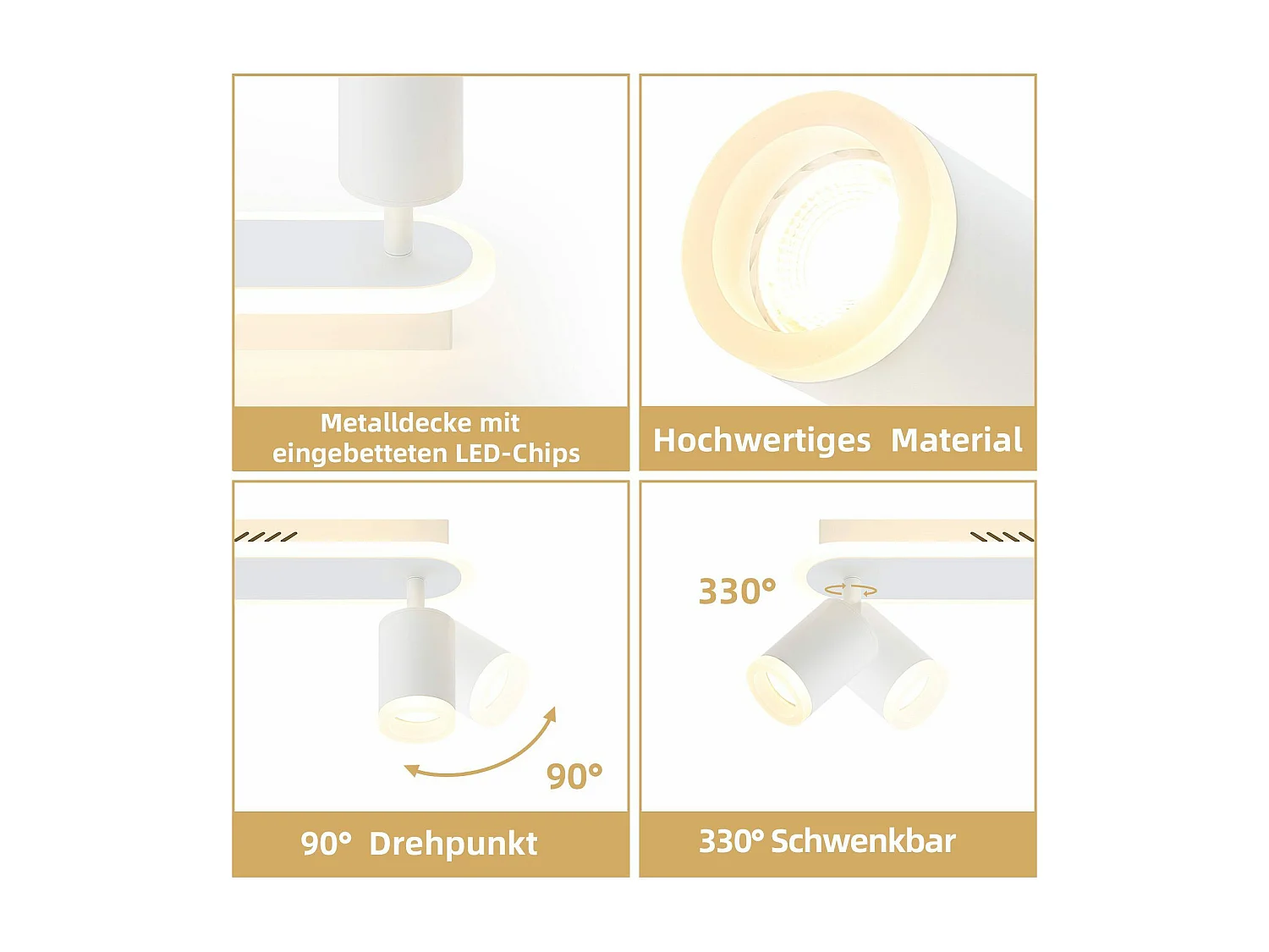 NETTLIFE 2 spots de plafond LED blanc chaud GU10 en métal orientables à 330° pour chambre couloir salle à manger cuisine salon