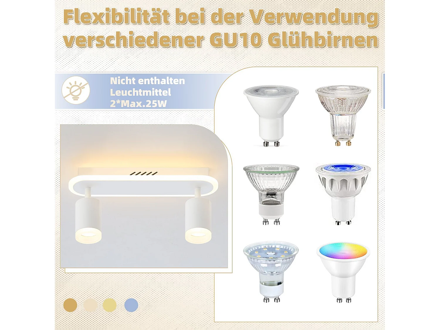 NETTLIFE 2 spots de plafond LED blanc chaud GU10 en métal orientables à 330° pour chambre couloir salle à manger cuisine salon