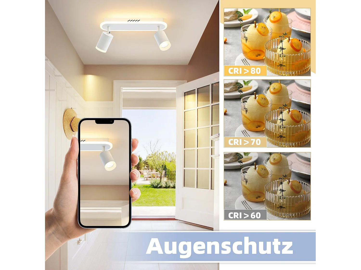 NETTLIFE 2 spots de plafond LED blanc chaud GU10 en métal orientables à 330° pour chambre couloir salle à manger cuisine salon