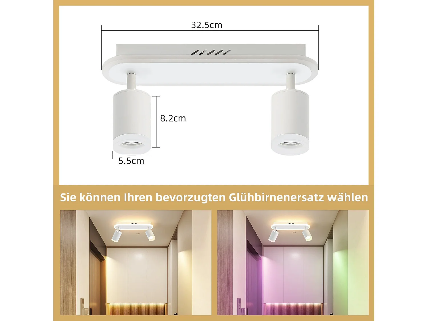 NETTLIFE 2 spots de plafond LED blanc chaud GU10 en métal orientables à 330° pour chambre couloir salle à manger cuisine salon