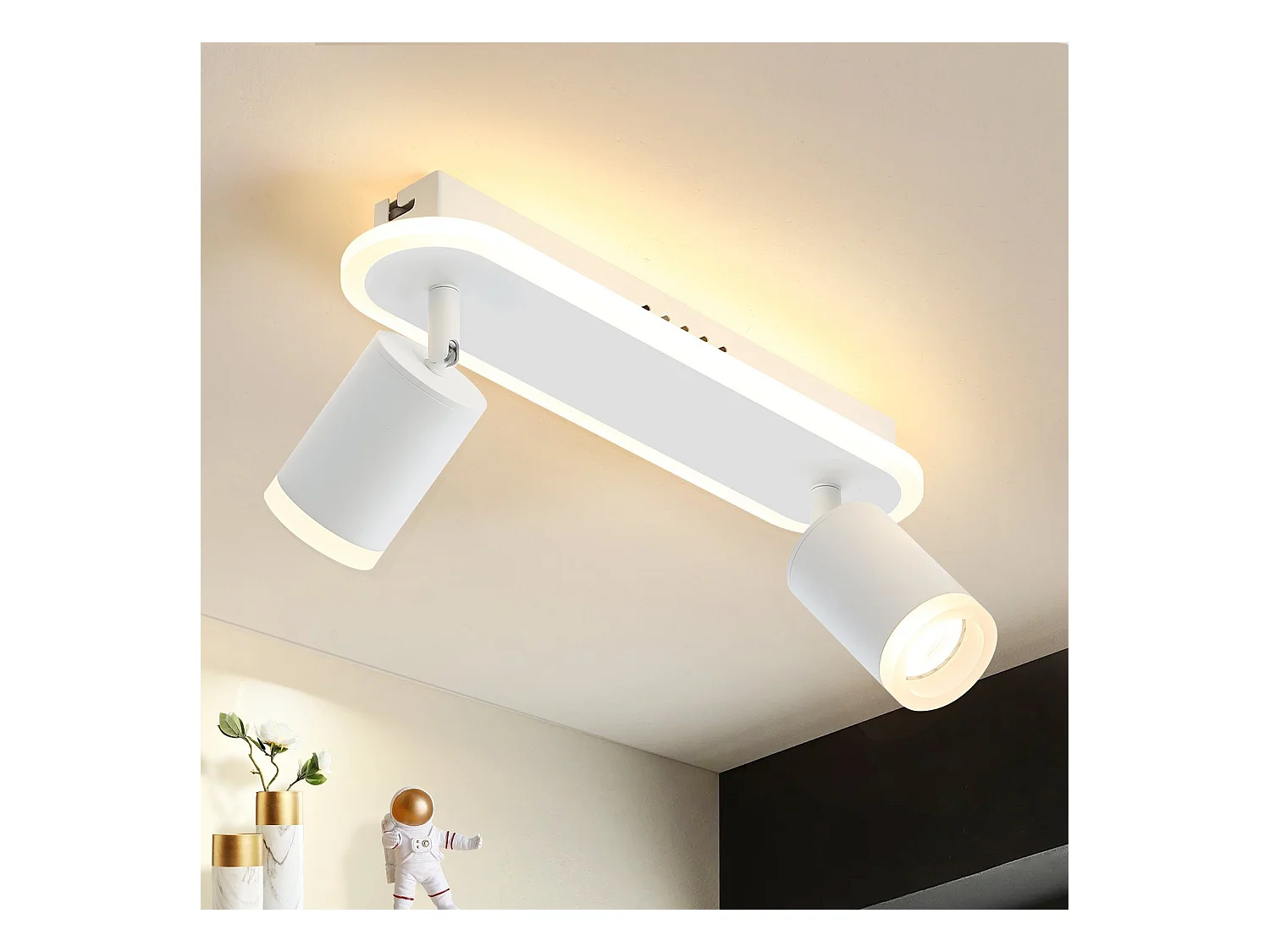 NETTLIFE 2 spots de plafond LED blanc chaud GU10 en métal orientables à 330° pour chambre couloir salle à manger cuisine salon