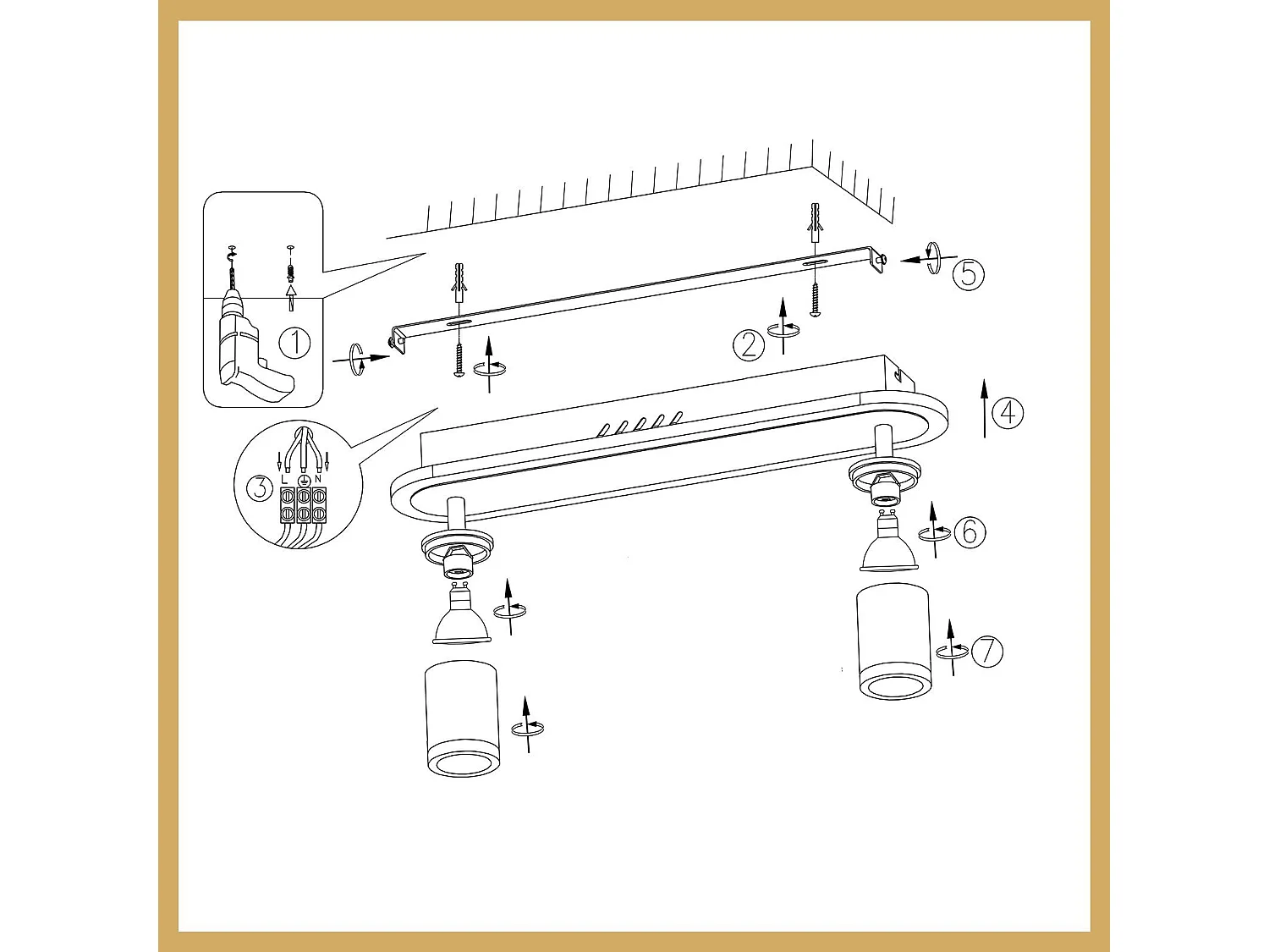 NETTLIFE 2 spots de plafond LED blanc chaud GU10 en métal orientables à 330° pour chambre couloir salle à manger cuisine salon