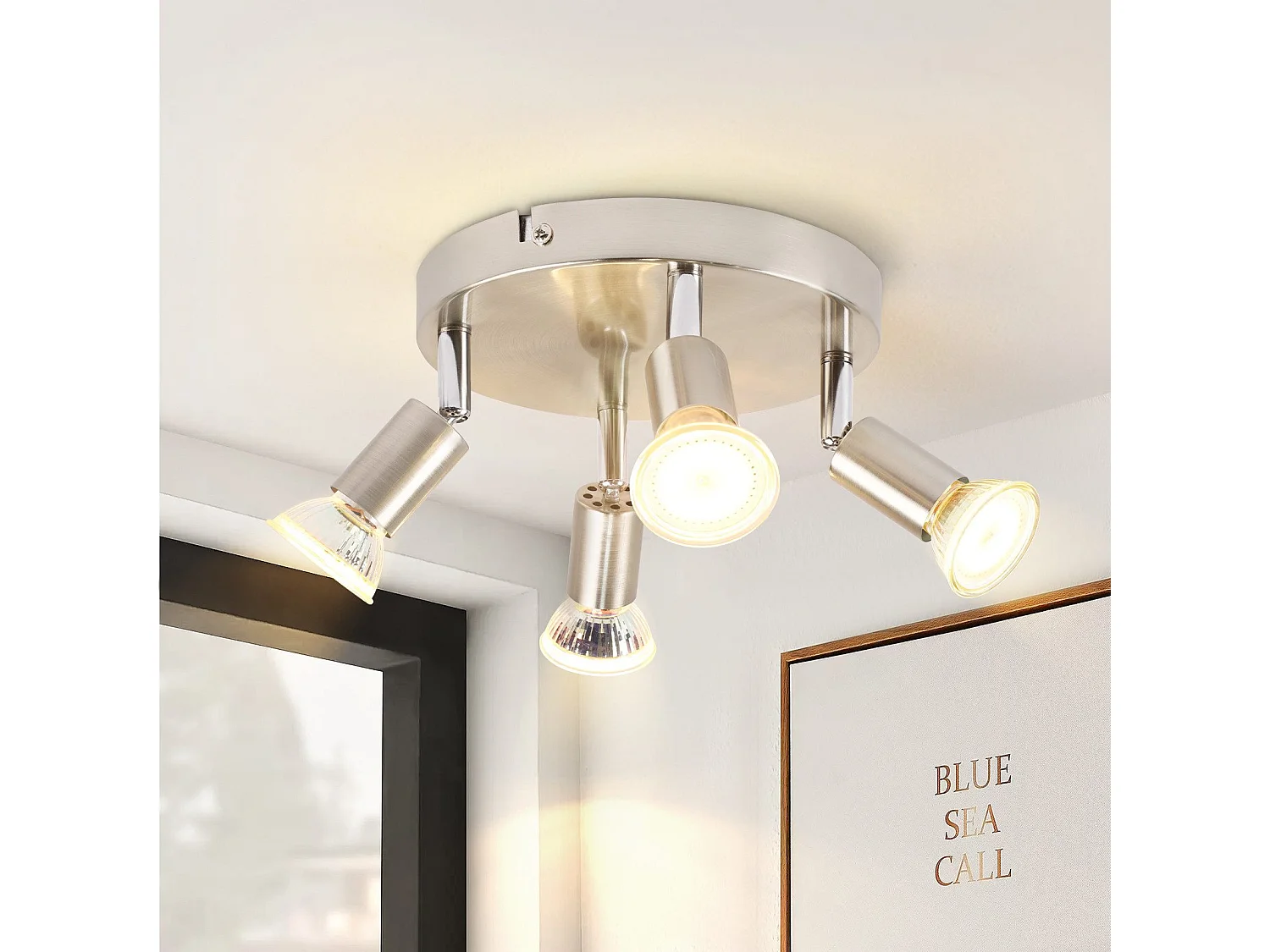 NETTLIFE Opbouwspot - rond - 4-Lichts - GU10 Fitting - nikkel - Moderne Plafondlamp - Plafondspot - voor Hal | Slaafkamer | Kantoor | Woonkamer - Zonder Lichtborn