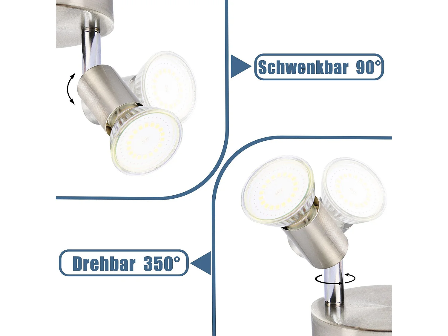 NETTLIFE Opbouwspot - rond - 4-Lichts - GU10 Fitting - nikkel - Moderne Plafondlamp - Plafondspot - voor Hal | Slaafkamer | Kantoor | Woonkamer - Zonder Lichtborn