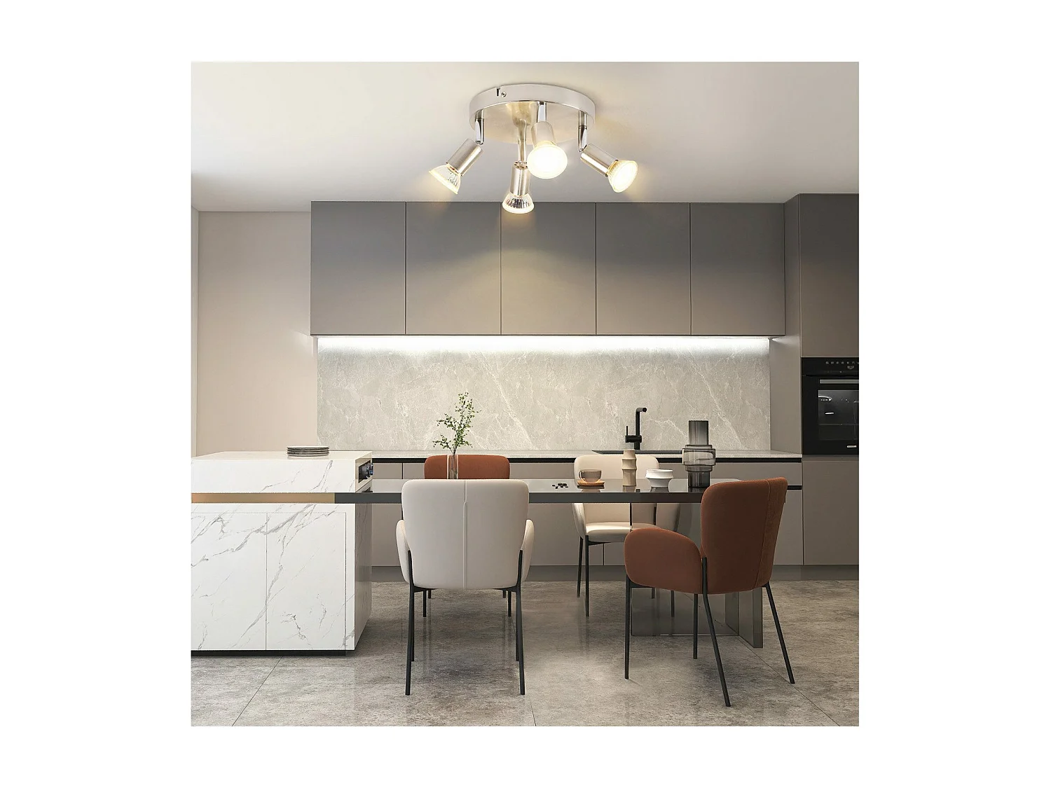 NETTLIFE Opbouwspot - rond - 4-Lichts - GU10 Fitting - nikkel - Moderne Plafondlamp - Plafondspot - voor Hal | Slaafkamer | Kantoor | Woonkamer - Zonder Lichtborn