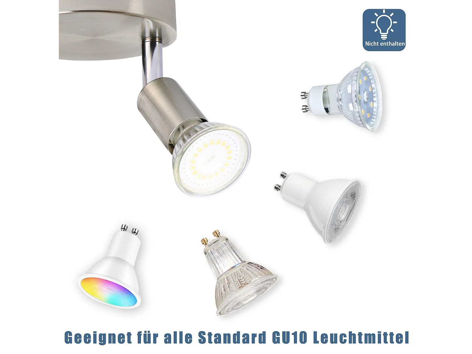 NETTLIFE 4 spots de plafond LED  orientables à 350° GU10 en métal nickel, lampe moderne pour salon chambre cuisine salle à manger couloir max 4x25W