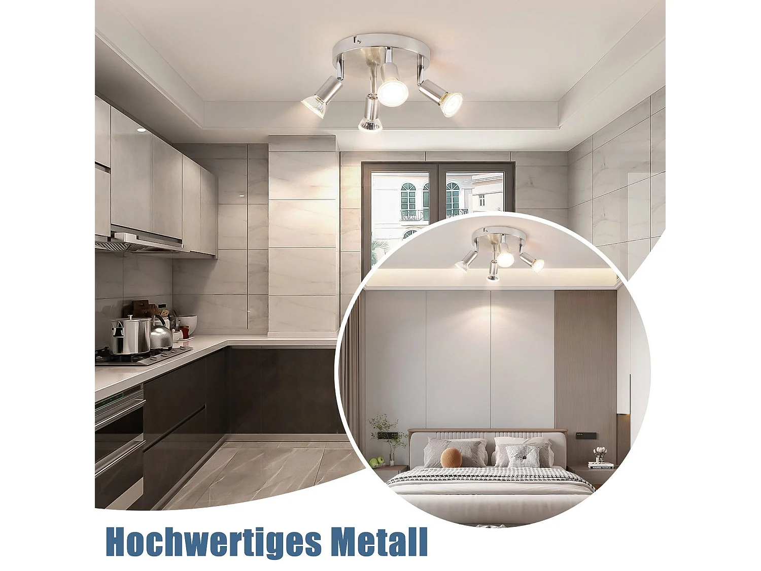 NETTLIFE 4 spots de plafond LED  orientables à 350° GU10 en métal nickel, lampe moderne pour salon chambre cuisine salle à manger couloir max 4x25W