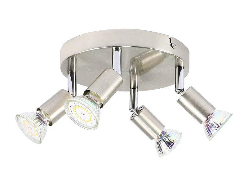 NETTLIFE Opbouwspot - rond - 4-Lichts - GU10 Fitting - nikkel - Moderne Plafondlamp - Plafondspot - voor Hal | Slaafkamer | Kantoor | Woonkamer - Zonder Lichtborn